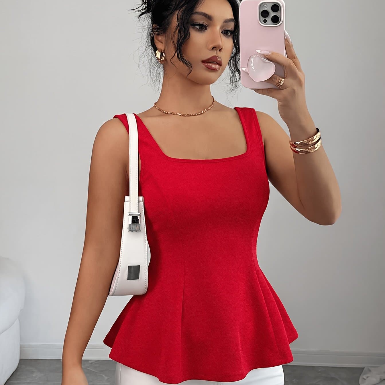 TEMU New Women' Color Sleeveless Casual Camisole, Spring/summer Style, Open-back With Bow Tie Lace-, Versatile And Elegant