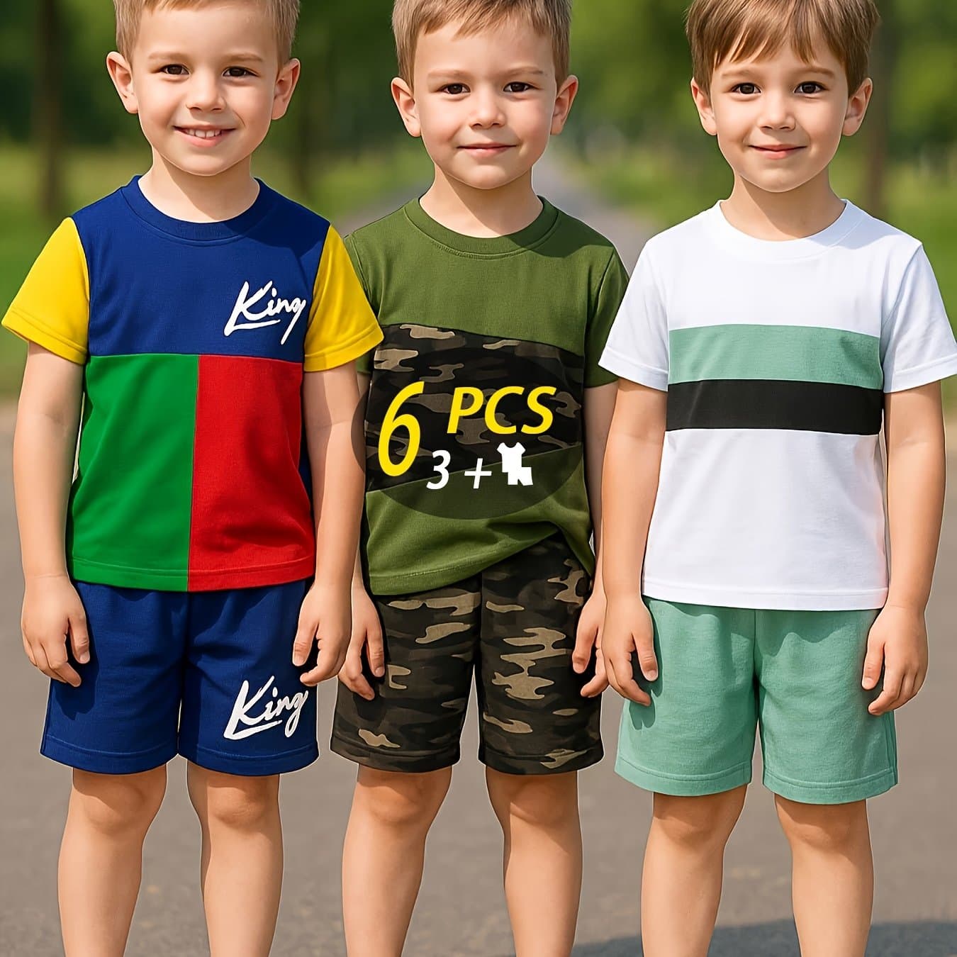 TEMU 6pcs - Targeted Development Summer New Boys' Fashion Shorts Set Shirt Cool Printed Sports And Leisure Outdoor Set 3 Piece Shorts, For Outdoor