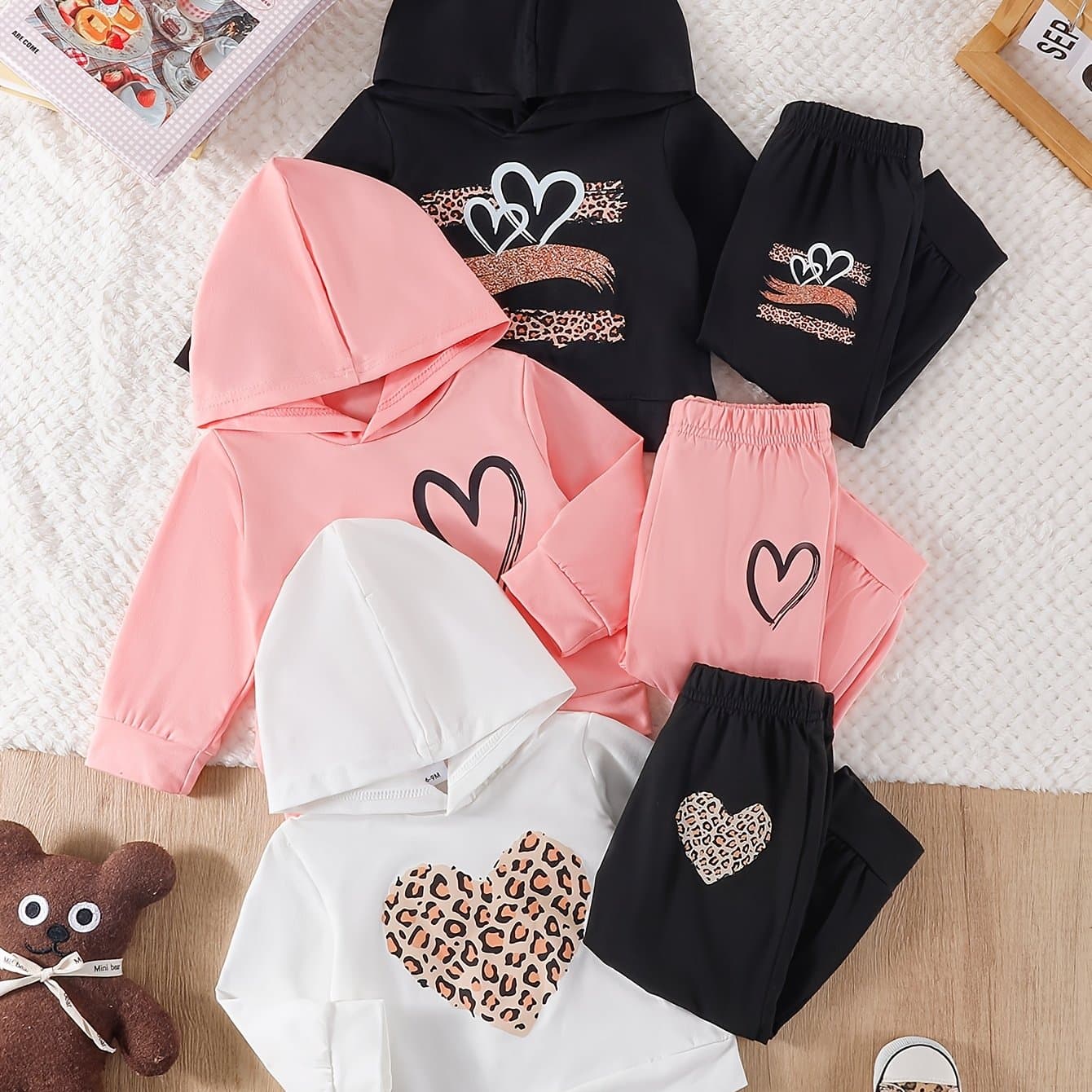 TEMU Baby Girl Clothes, 6pcs Baby Girl Items, Fall Winter Outfit Set, Hoodie & Pants Suits, Casual Daily Wear For 6-36m Toddler Baby, For Outdoor