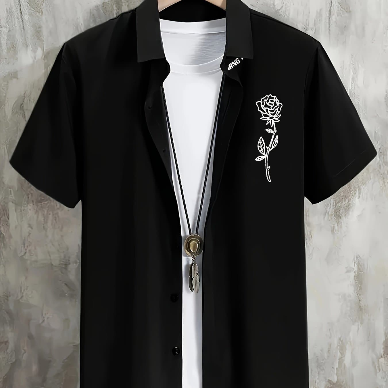 TEMU Men' Graphic Short Sleeve Lapel Shirt For Summer, Casual Comfy Shirts As Gift