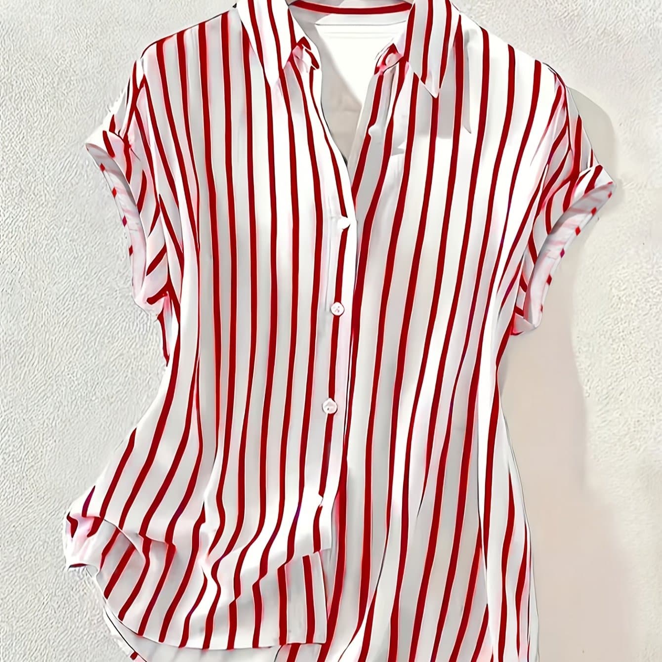 TEMU Plus Size, Plus Size Women's Elegant Striped Print Shirt - Spring/summer Casual Loose Short Sleeve Top