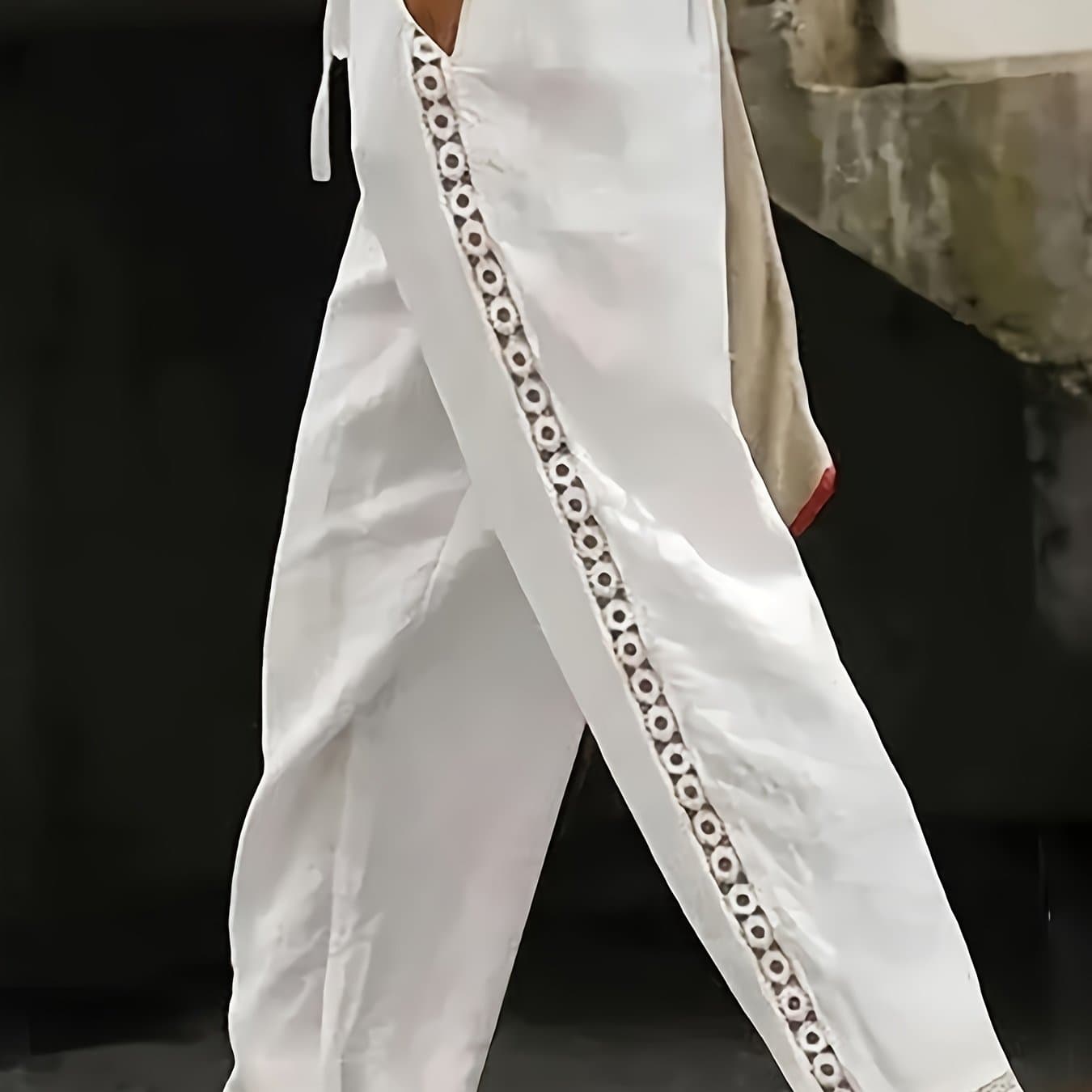 TEMU European And American Popular Women's Casual Lace Cropped Pants
