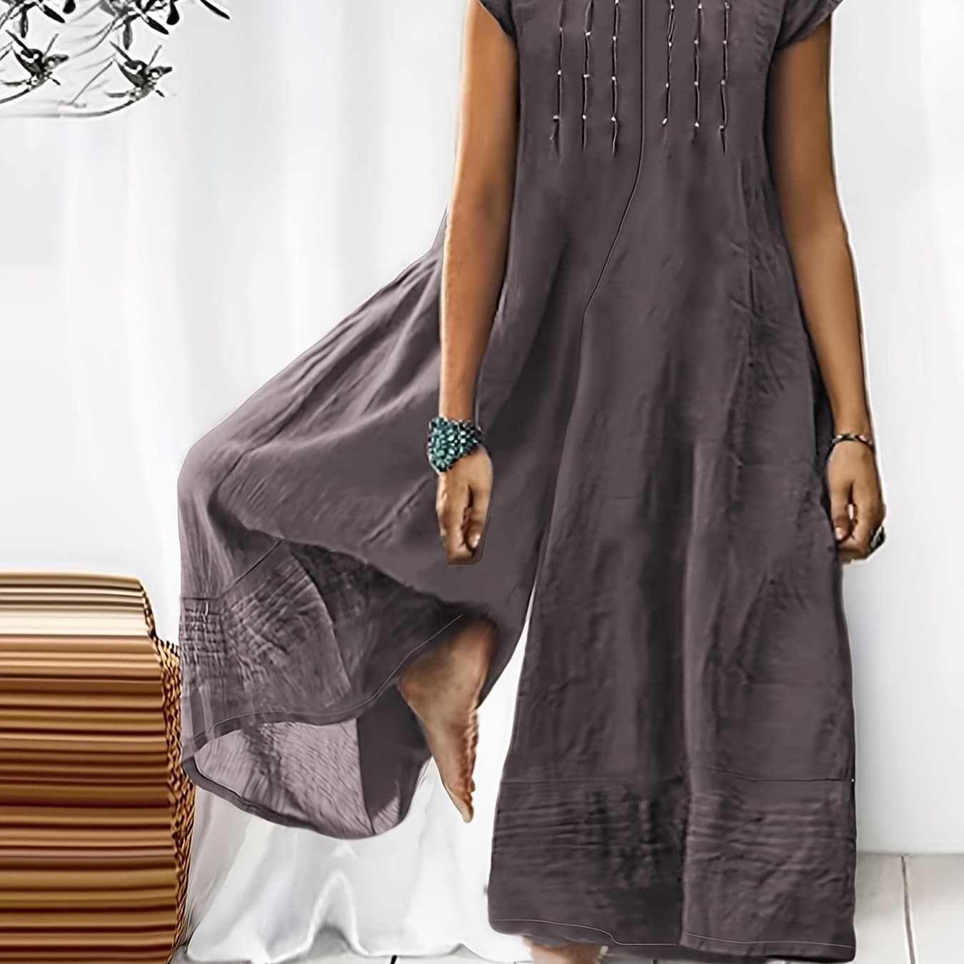 TEMU New Cross-border Fashion Women's Elegant Long-sleeve Half-length Jumpsuit