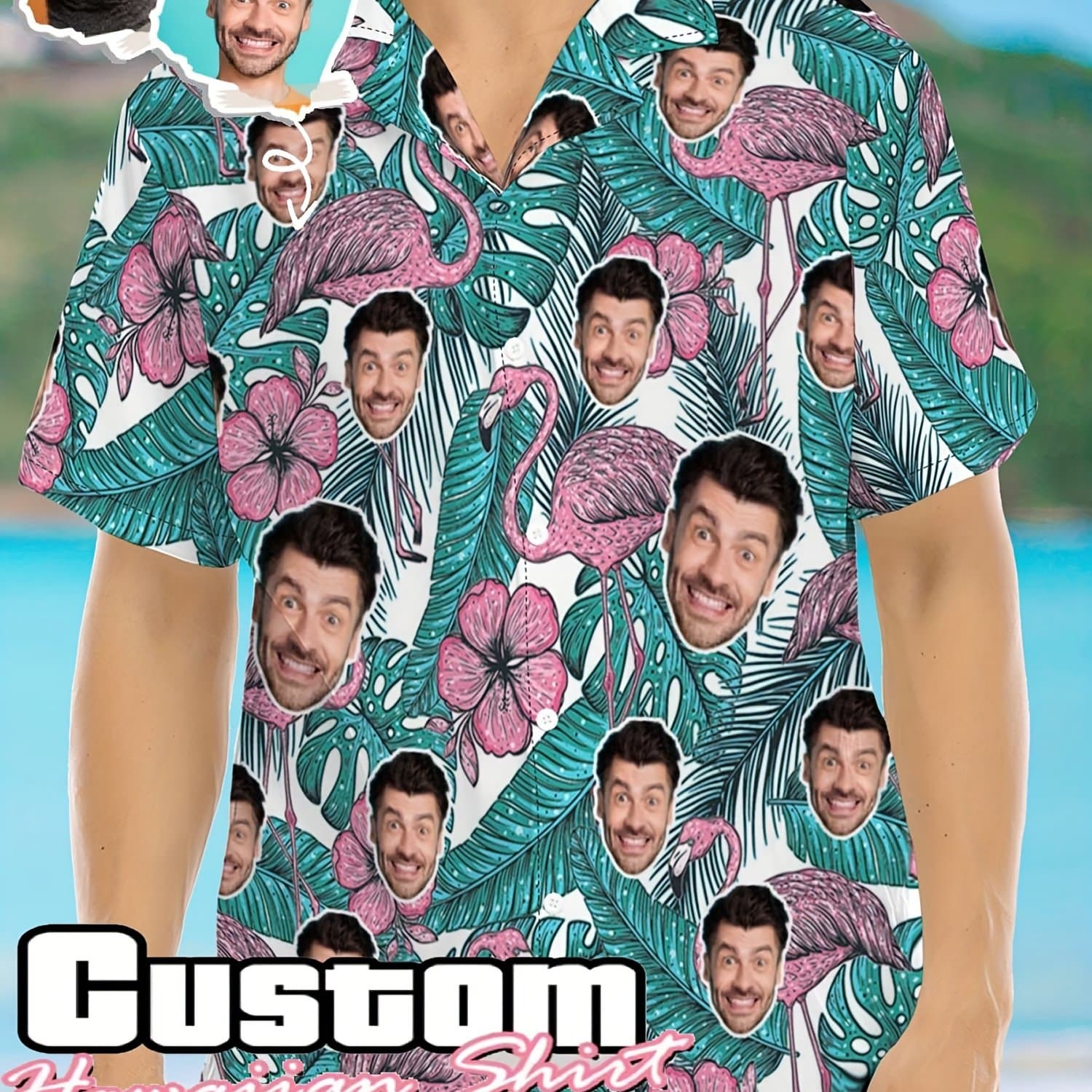 TEMU Custom Ersonalized Photo Hawaiian Shirt Face Holiday Tropical Pattern Shirt For Men Women Birthday Bachelor Party Gift Summer Gift