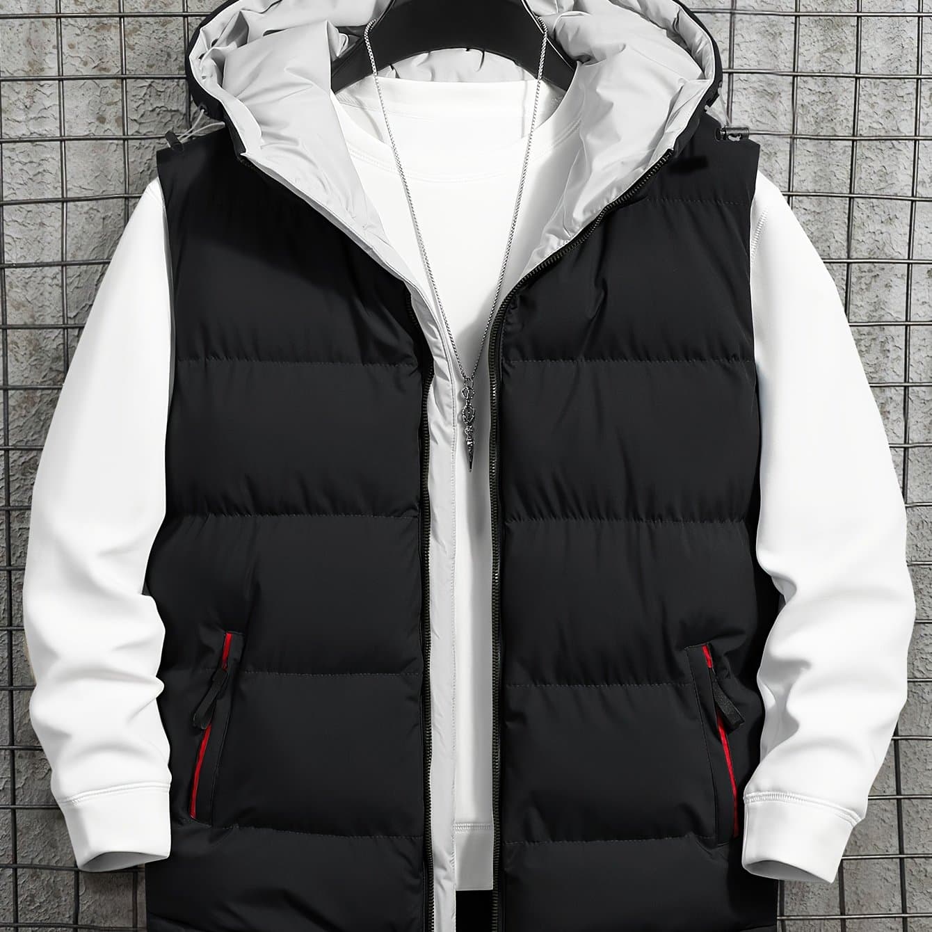 TEMU Autumn/winter Thickened Men's Hooded Vest, Warm Without Being Bulky, Lightweight For Commuting And Casual Wear, Multiple Colors Xs-xxl