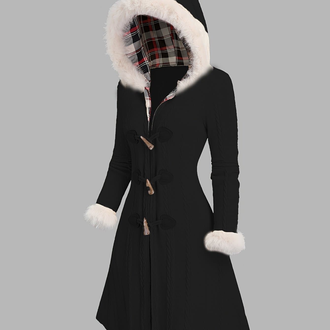 TEMU Y2k Braid Hooded Coat Horn Button Longline Jacket
