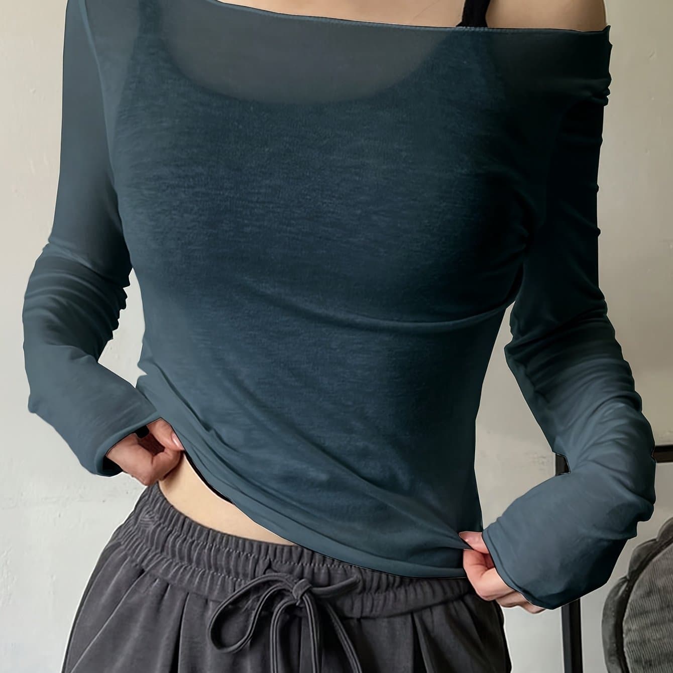 TEMU Yy1202001 Directional And Thin Shirt Long Sleeve Semi-sheer T-shirt