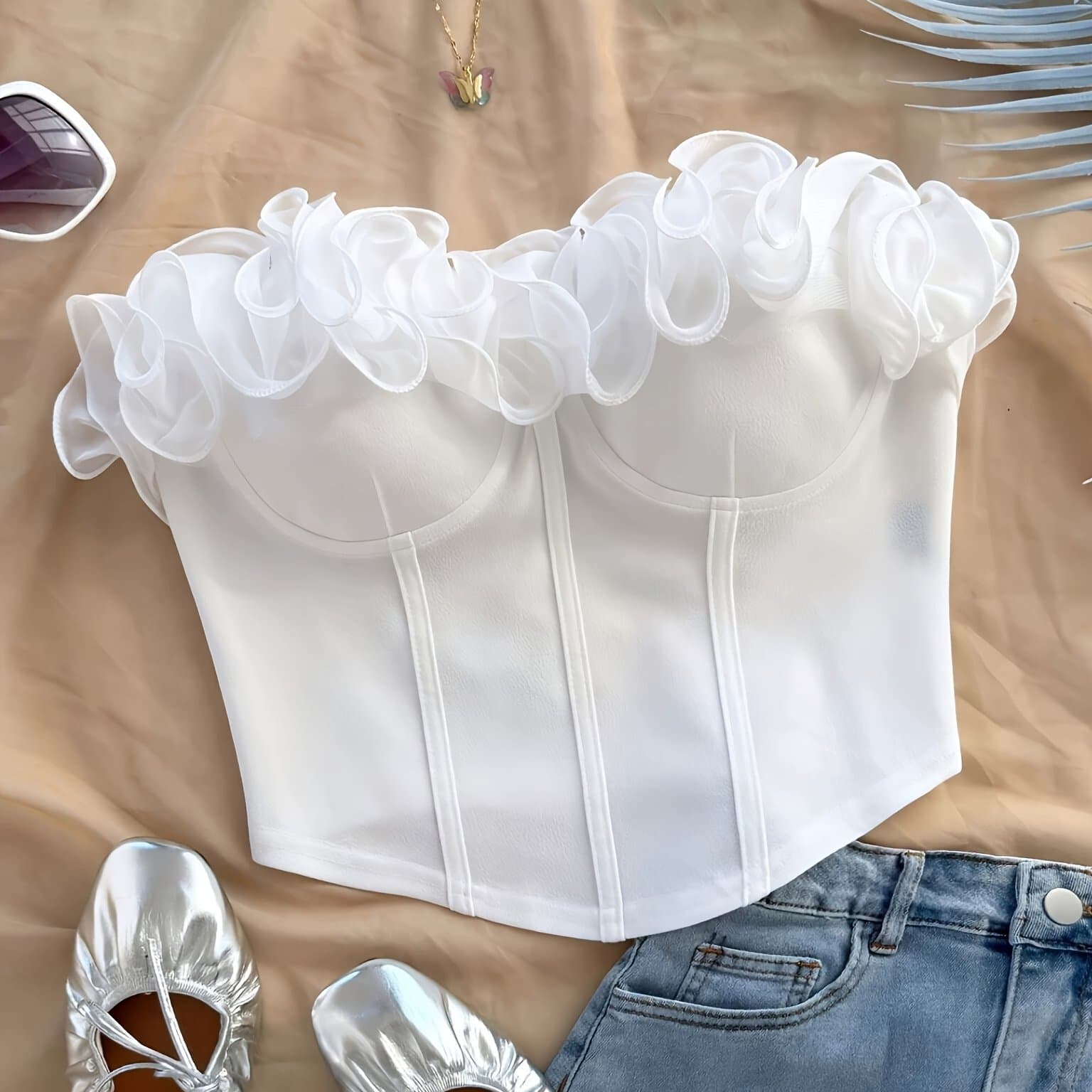 TEMU Women's Elegant Off-shoulder Ruffle Slim - Solid Color, Design, Suitable For Holidays, Parties, Dates, Valentine's Day, Afternoon Tea, And Nostalgic Occasions