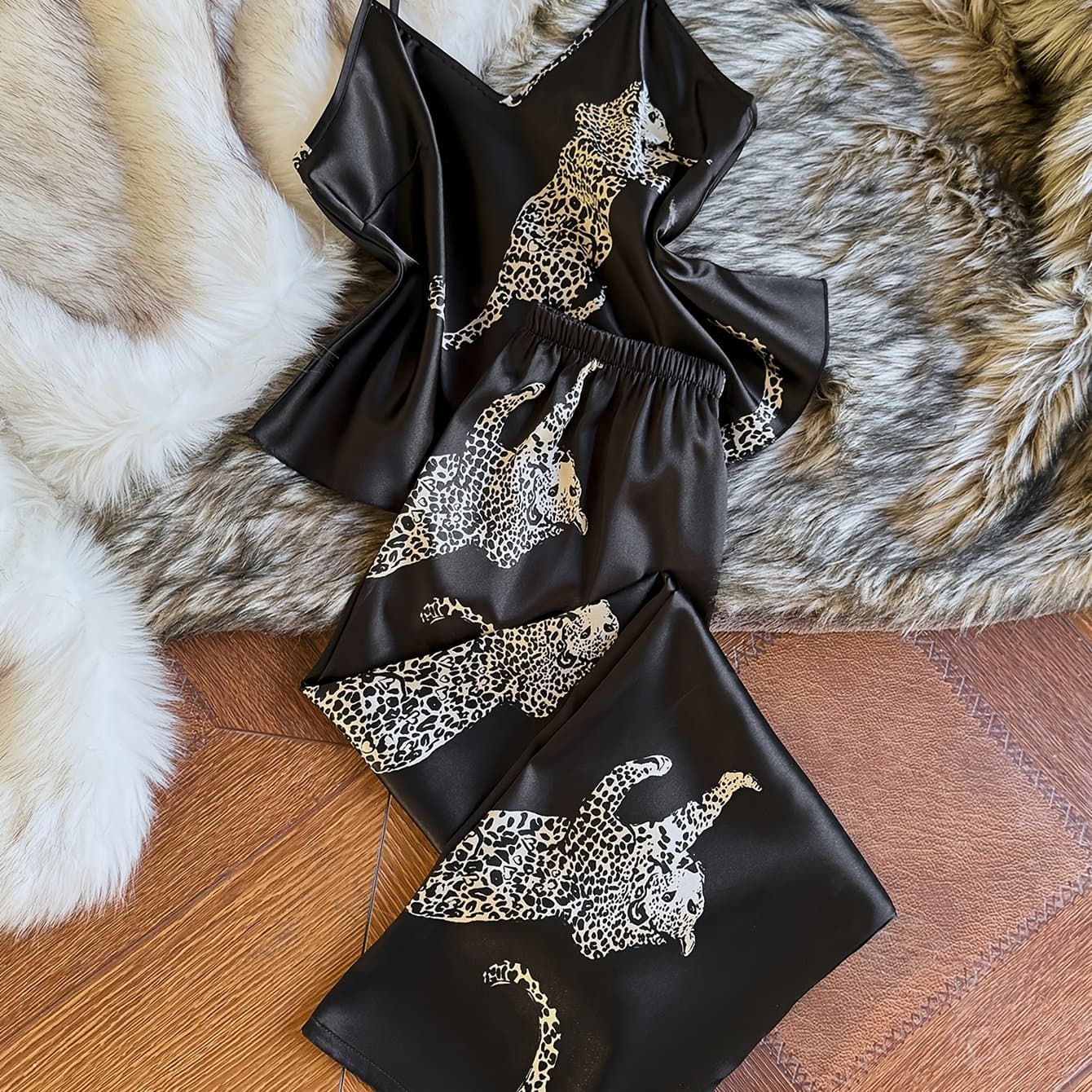 TEMU Zebra Print Comfortable And Elegant Camisole Pajama Set, 2pcs