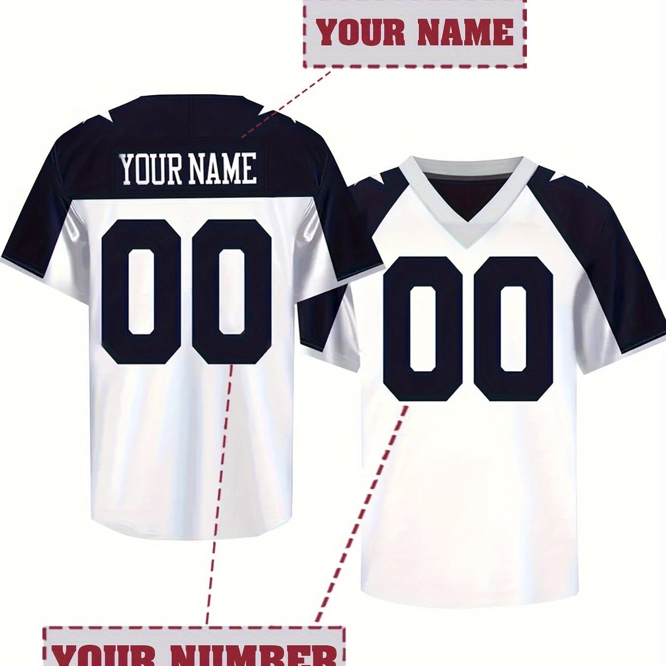 TEMU Customized Name And , Men's Football Jersey Short Sleeve Loose Breathable V-neck Embroidery Jersey, Sports Shirt For Teamtraining thumbnail 4
