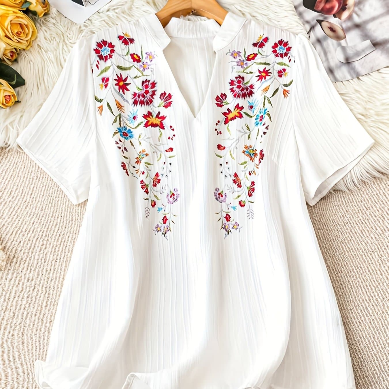TEMU -neck Fashion Print White Summer Short-sleeve Casual Shirt Top