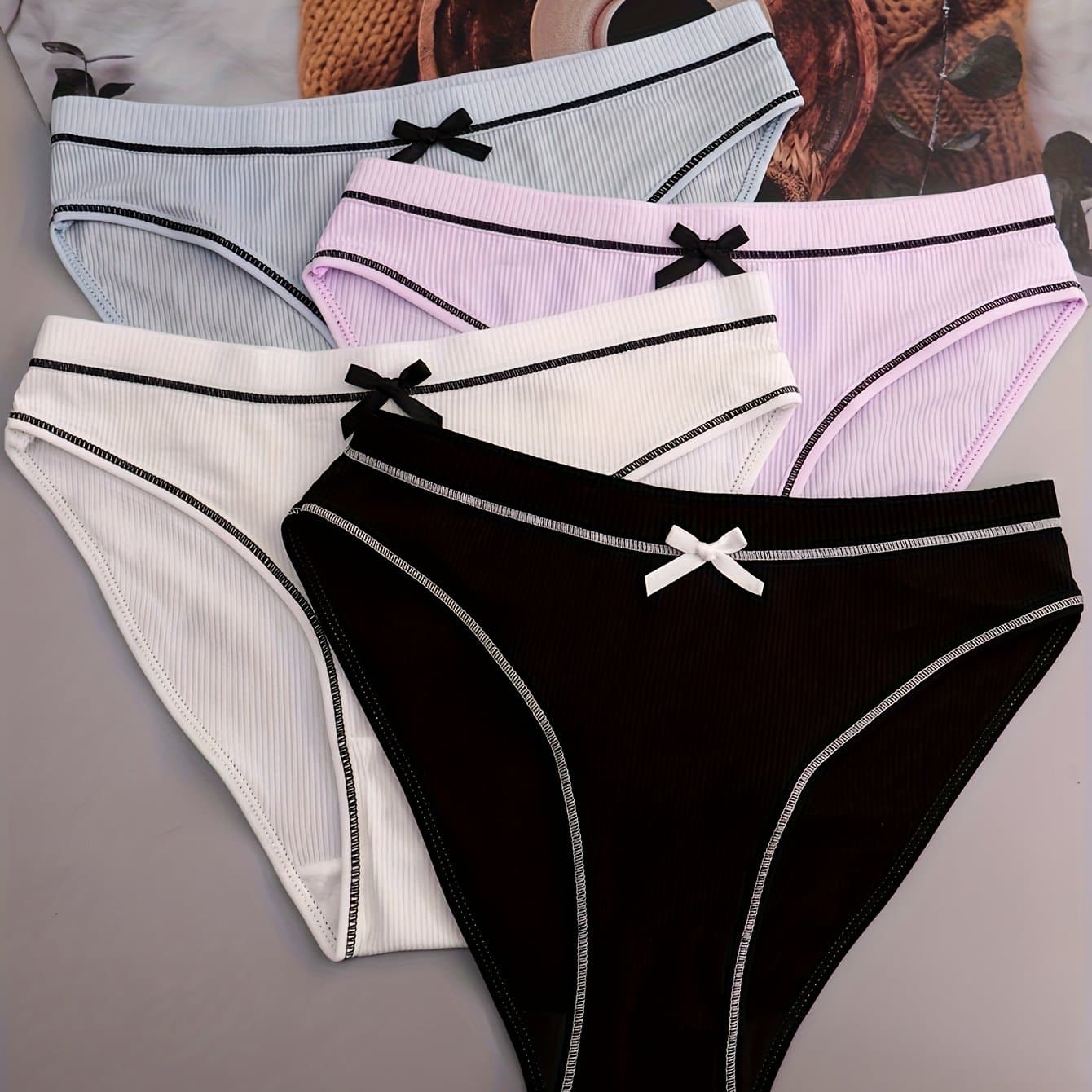 TEMU 4pcs Women's Multicolor Cute Bow Thread Comfortable Athletic ' Panties