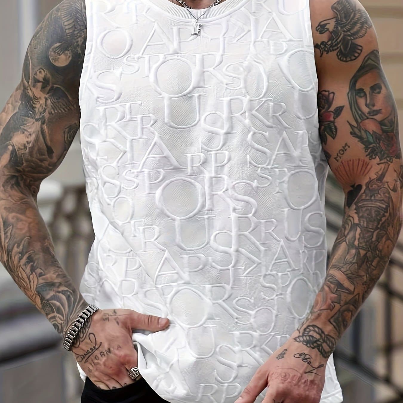 TEMU Men's Summer Jacquard Round Neck Casual Vest Top, Casual Versatile Vest