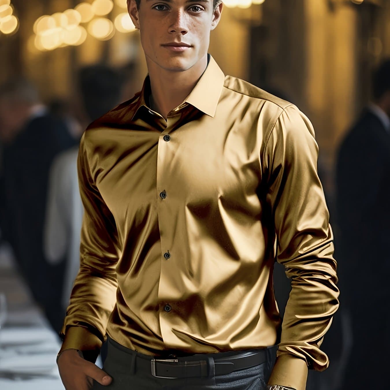 TEMU [ Water Obm] Men' Button-up Long Sleeve Shirt, Easy Minimalist Daily Wear