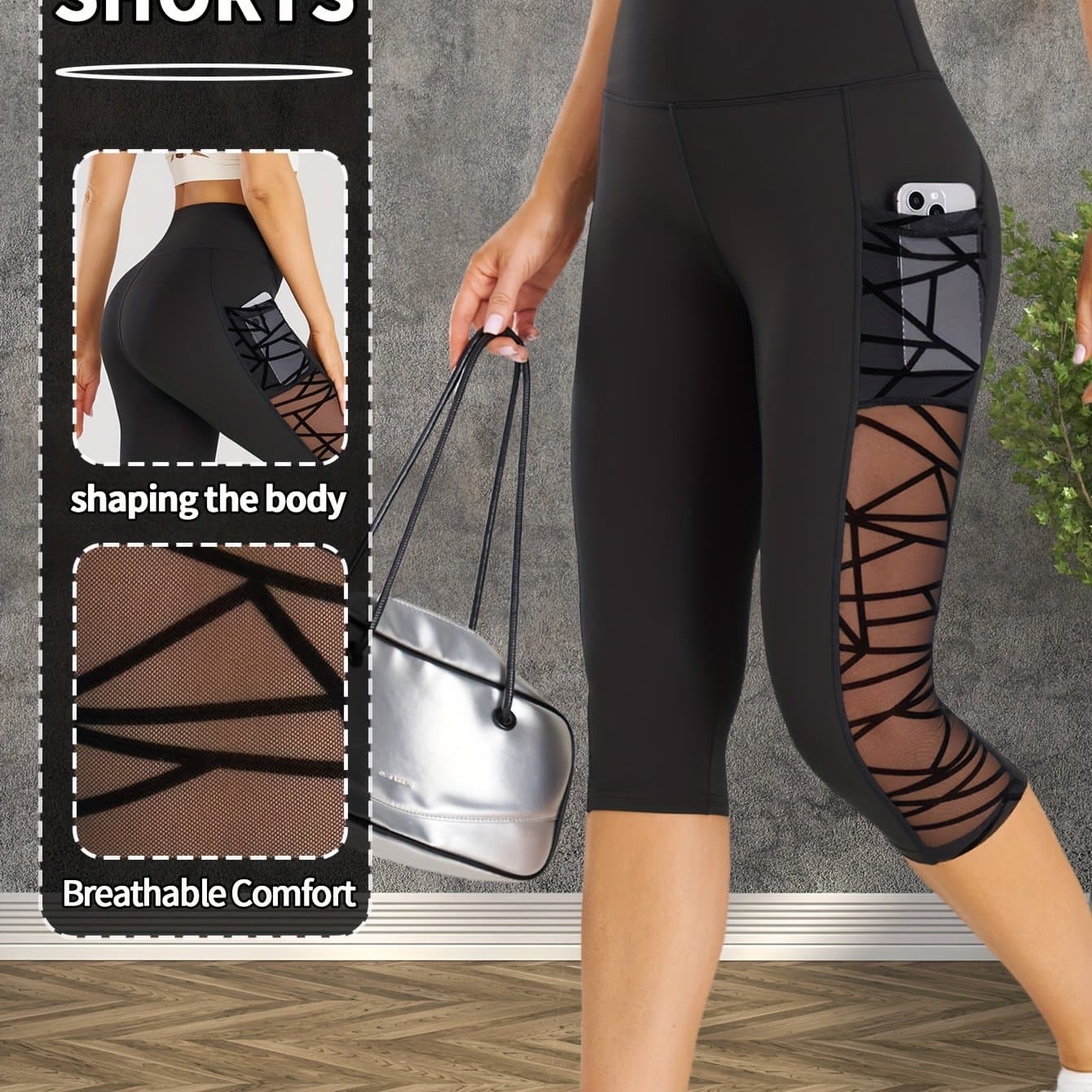 TEMU Women's Contrast Shorts, Athletic Shorts, Lifting Tummy Control Tight Shorts, Sweat-wicking Breathable Comfortable Shaping Pants
