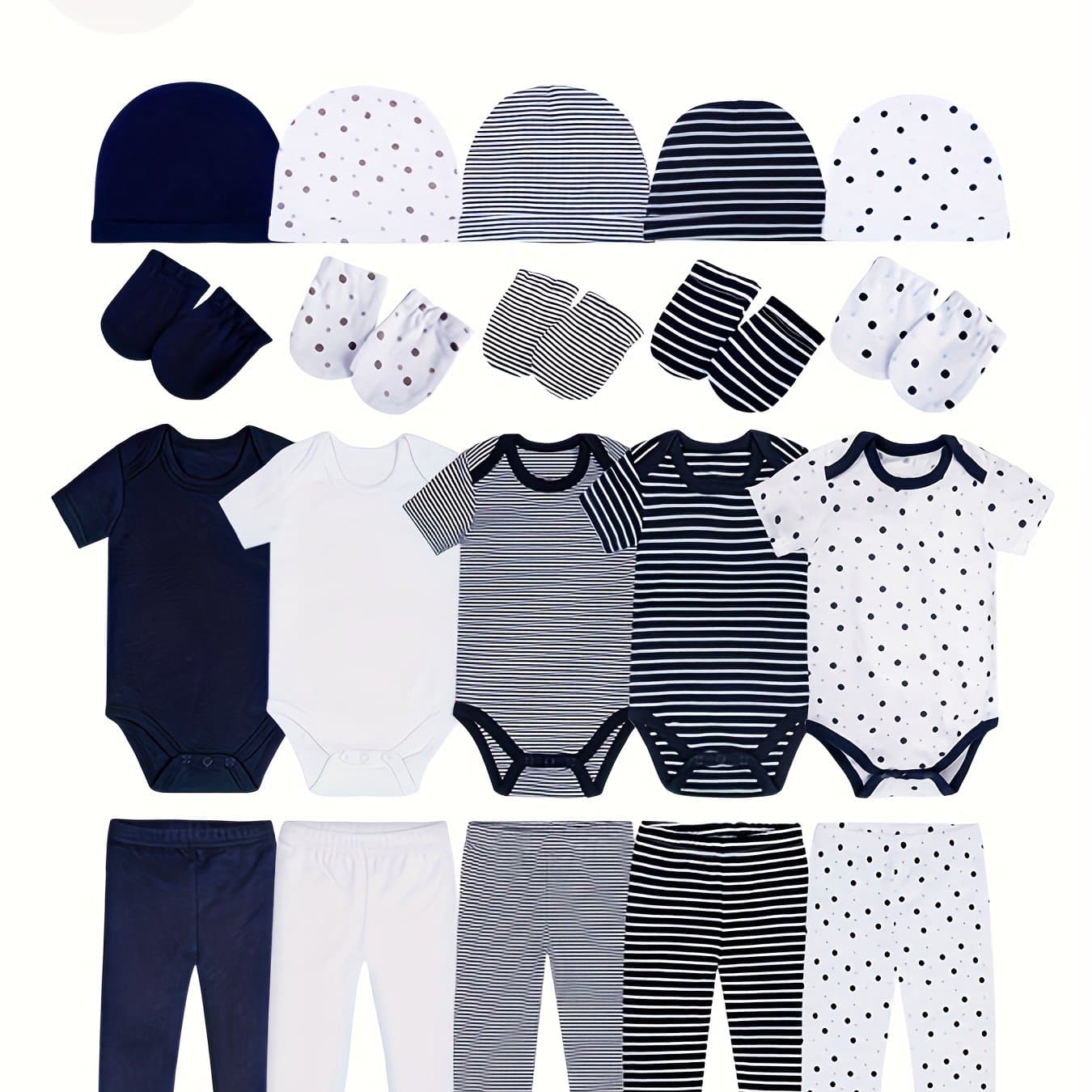 TEMU Bamboo Fiber Baby Boy Set 20pcs Newborn Clothes Combination, 5 Rompers + Half-length Pants + 5 Hats + 5 Pairs Of Gloves, For Outdoor