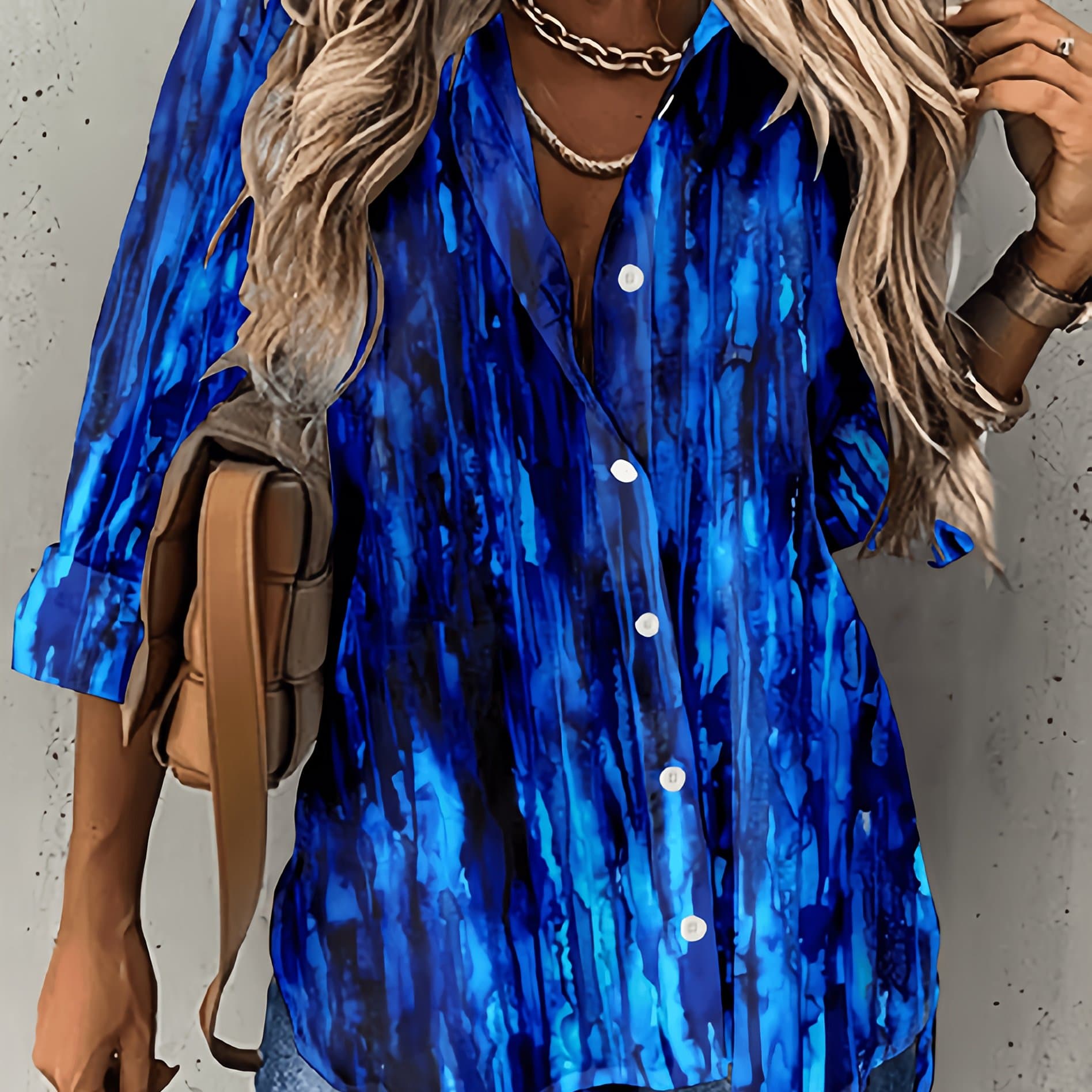 TEMU Spring/summer New Women's Fashion Tie-dye Print Long Sleeve Collared Shirt, Women's Spring/summer Style