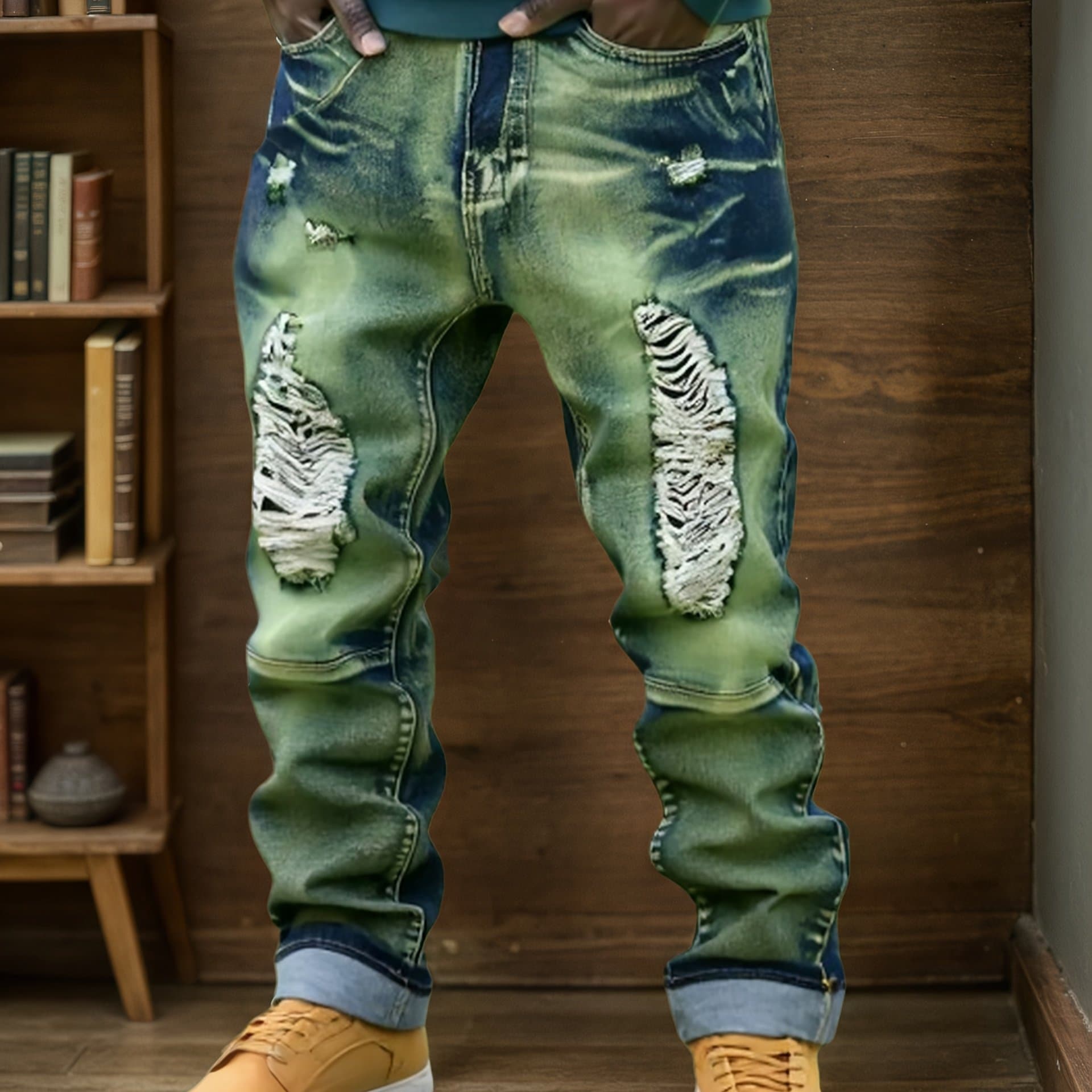 TEMU European And Trends! Men's Slim Fit Jeans With Design, Elastic Fabric, Slim Fit With , Street Style Pants, Suitable For All