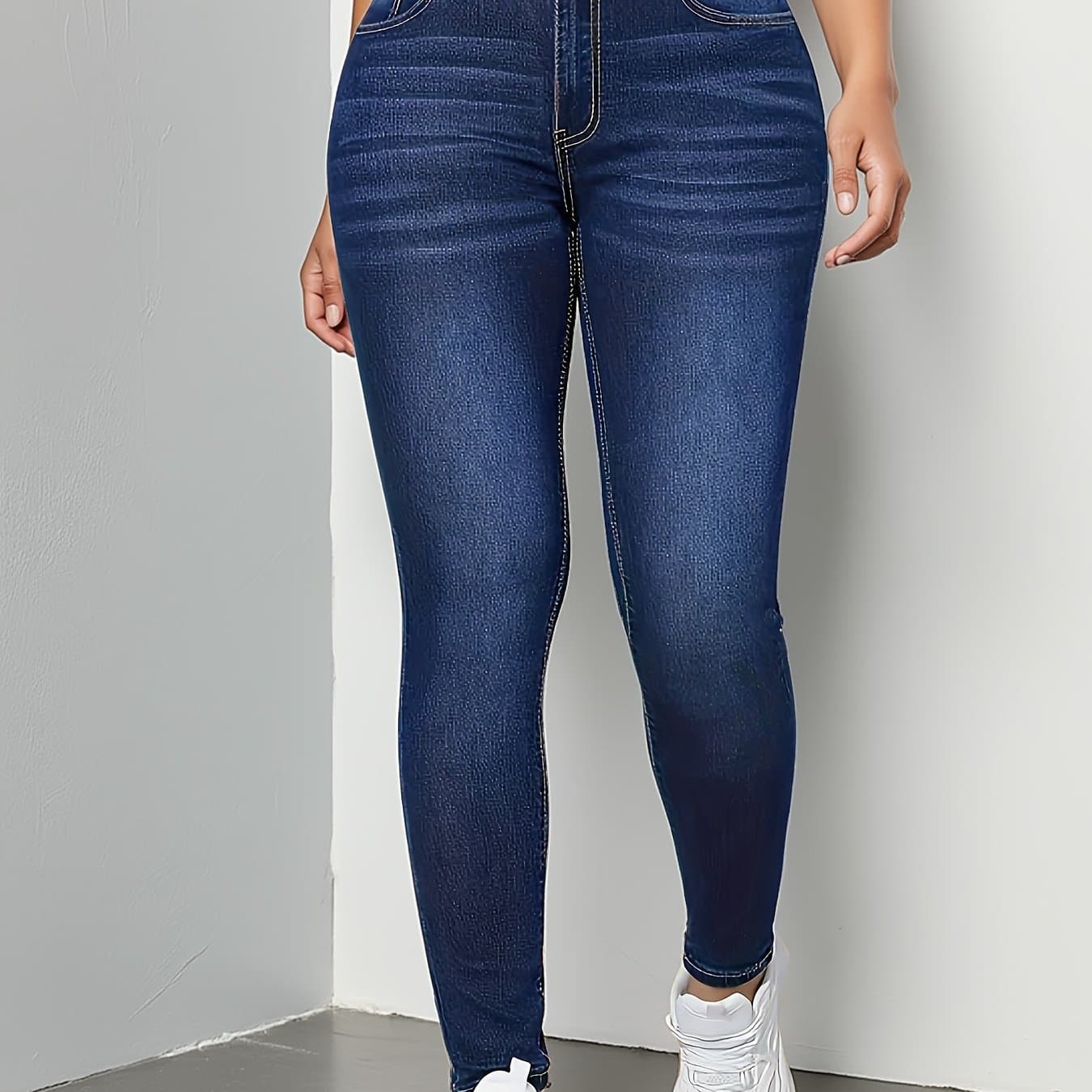 TEMU Women's Blue Skinny Jeans, Washed Tapered Jeans