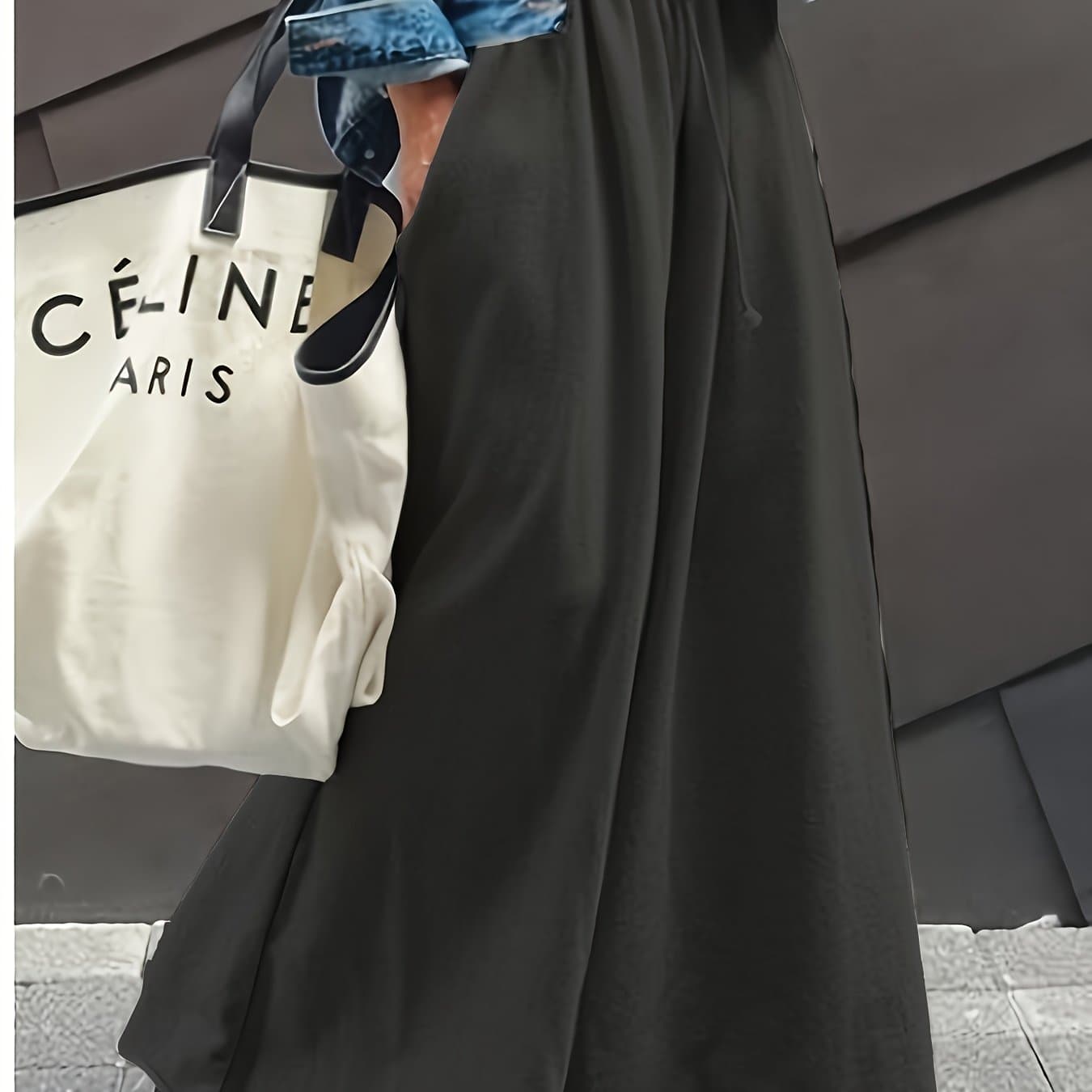 TEMU Casual Solid Drawstring Waist Wide Leg Pants