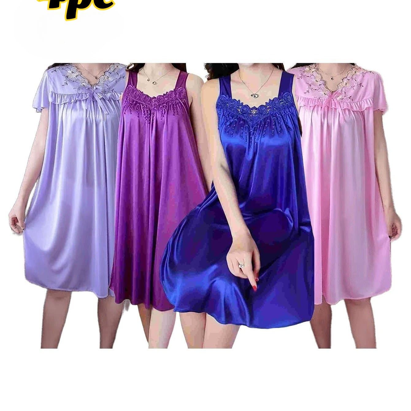 TEMU 2026 Ymk 4pcs Women's Sexy V-neck Cami Nightgown, Ice Like Lace Trim Loose Sheer Loungewear, Spring Summer Sleepwear