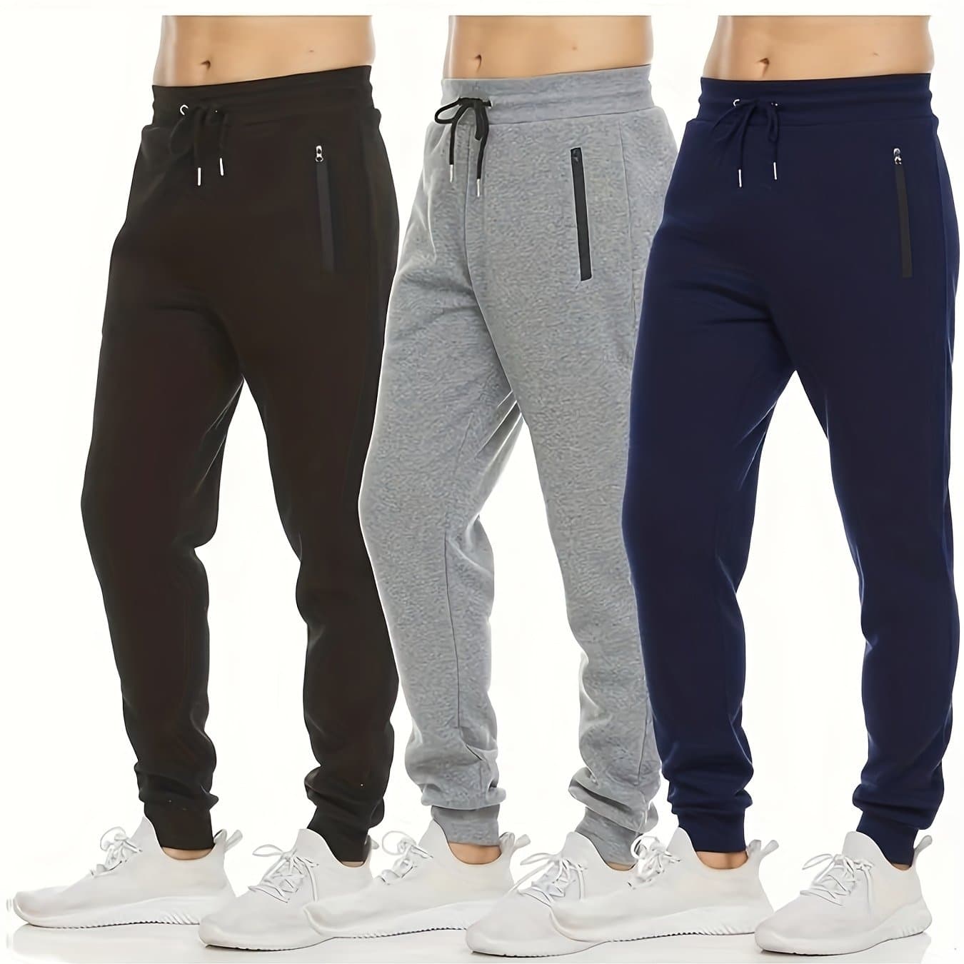 TEMU (3pcs) Men's -lined Fall/winter Athletic Casual Pants With Pockets And Drawstring - Warm, Comfortable, And Versatile For Gym, Leisure, And Outdoor Activities, Joggers
