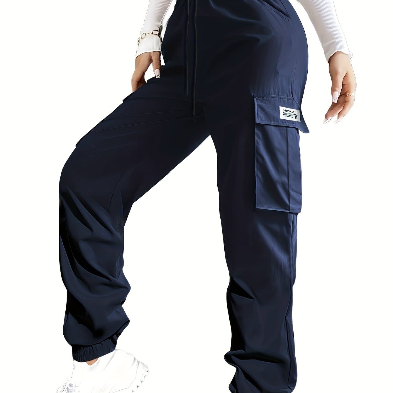 TEMU Women's Zippered Pocket Cargo Pants, Stylish Large , Drawstring Elastic Waistband, Casual Outdoor/everyday Wear Trousers
