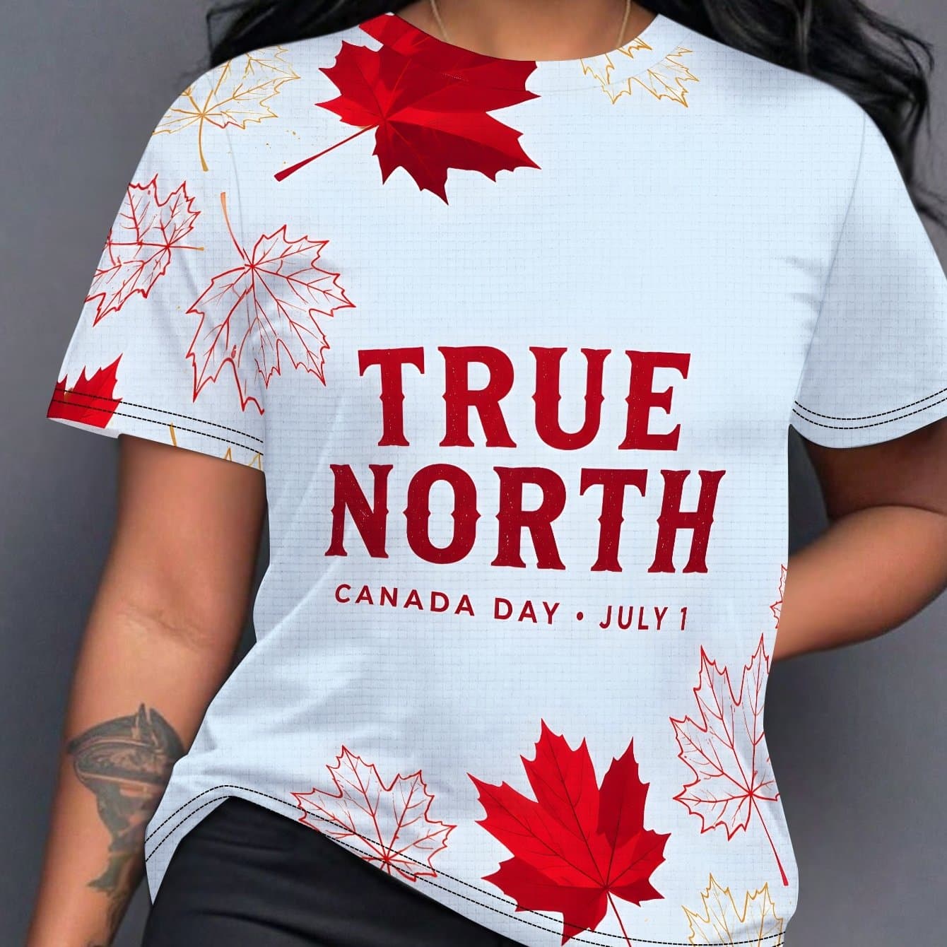 TEMU Happy Canada Day Women's Casual Print Round Neck Short Sleeve T-shirt, Daily Tees, , Fashionable For Summer Beach, Vacation