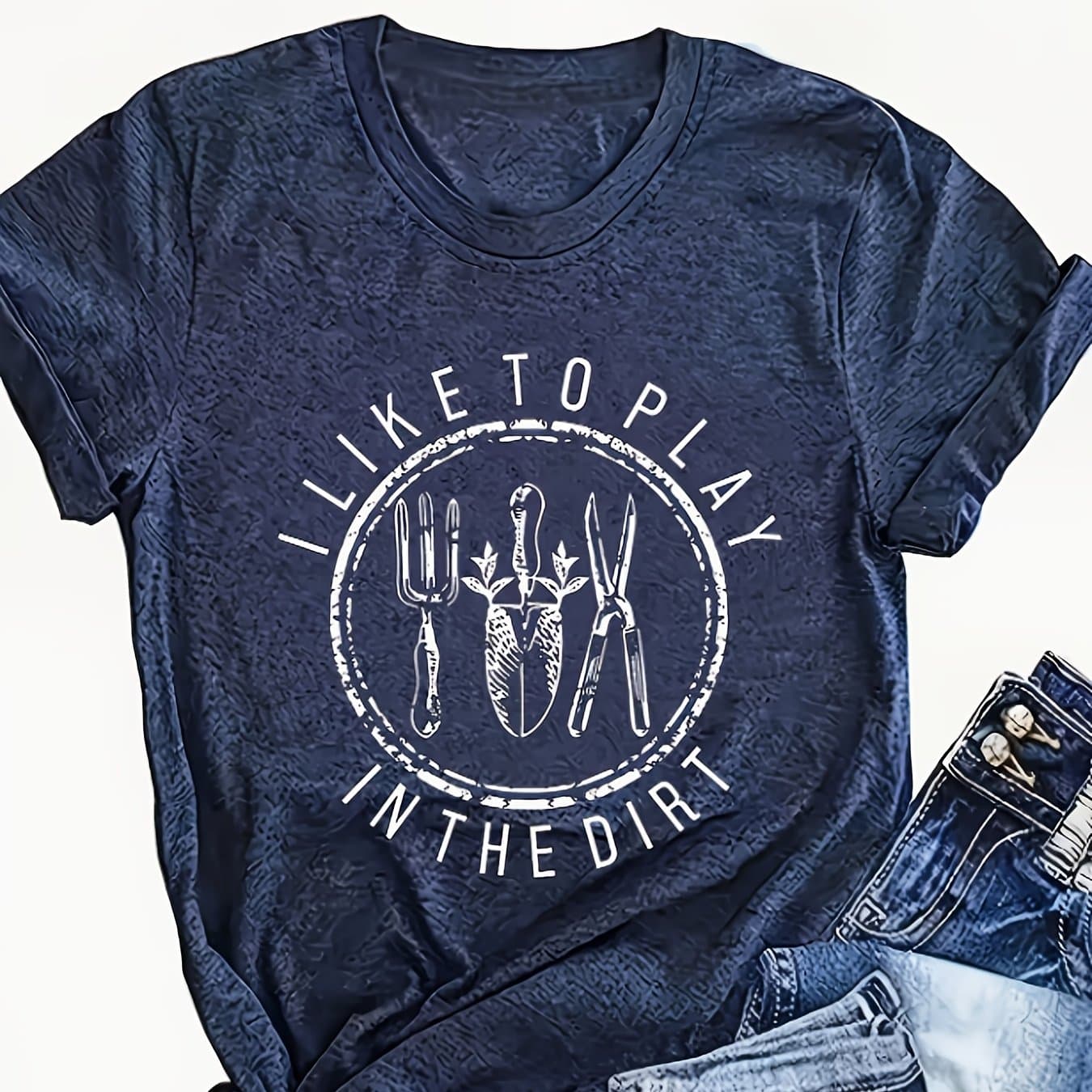 TEMU I Like To Creative Women's Casual T-shirt, Round Neck Short Sleeve T-shirt, Machine Washable, Easy And Versatile Breathable Spring And Summer (vacation And Travel Theme)