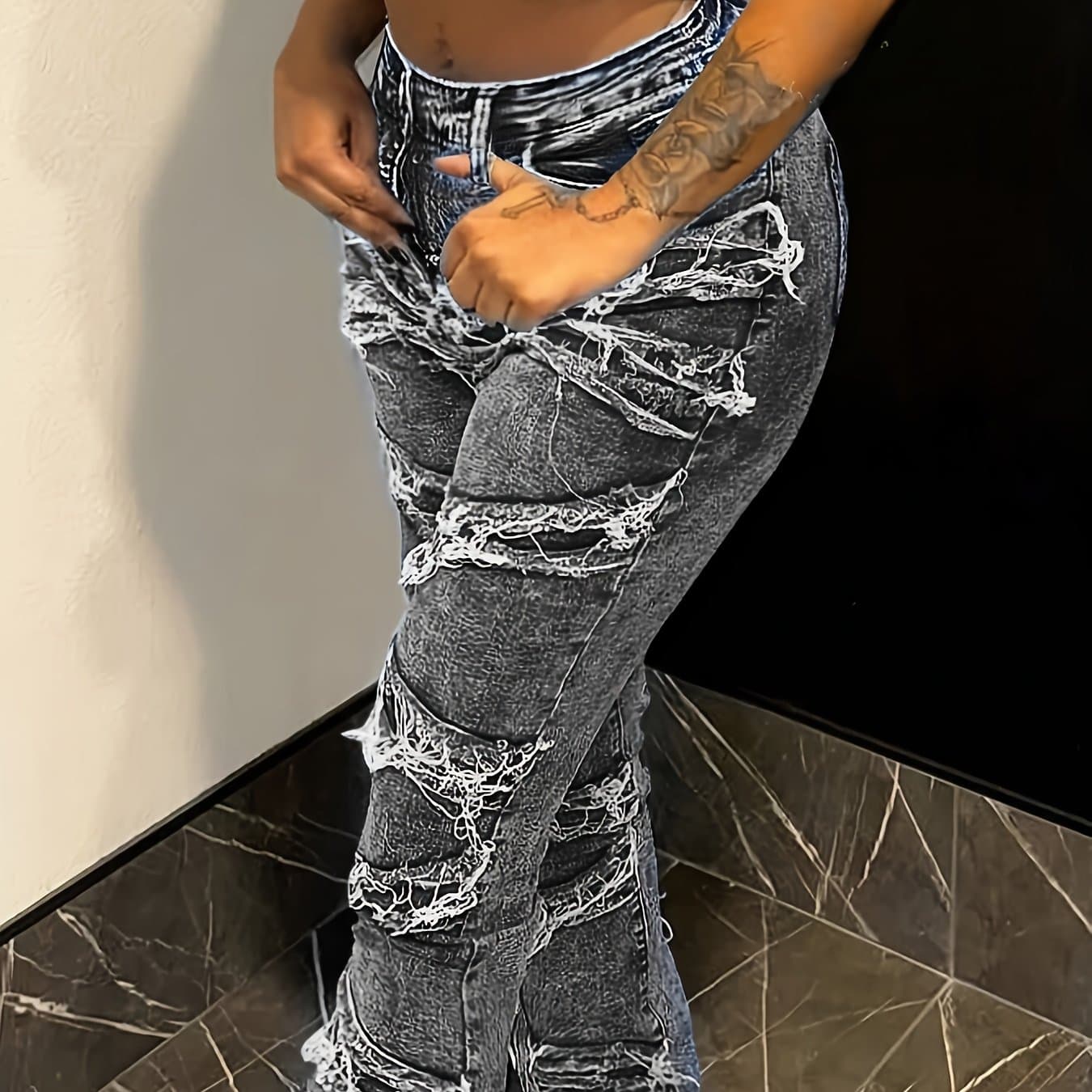 TEMU Hme Autumn/winter New Arrival - Heavy-duty Washed Hem Fashion Women's Jeans, Washed Hem Trendy Style, Mid-rise -lifting Design, Stretch Fabric For , Slim-'s Denim Pants