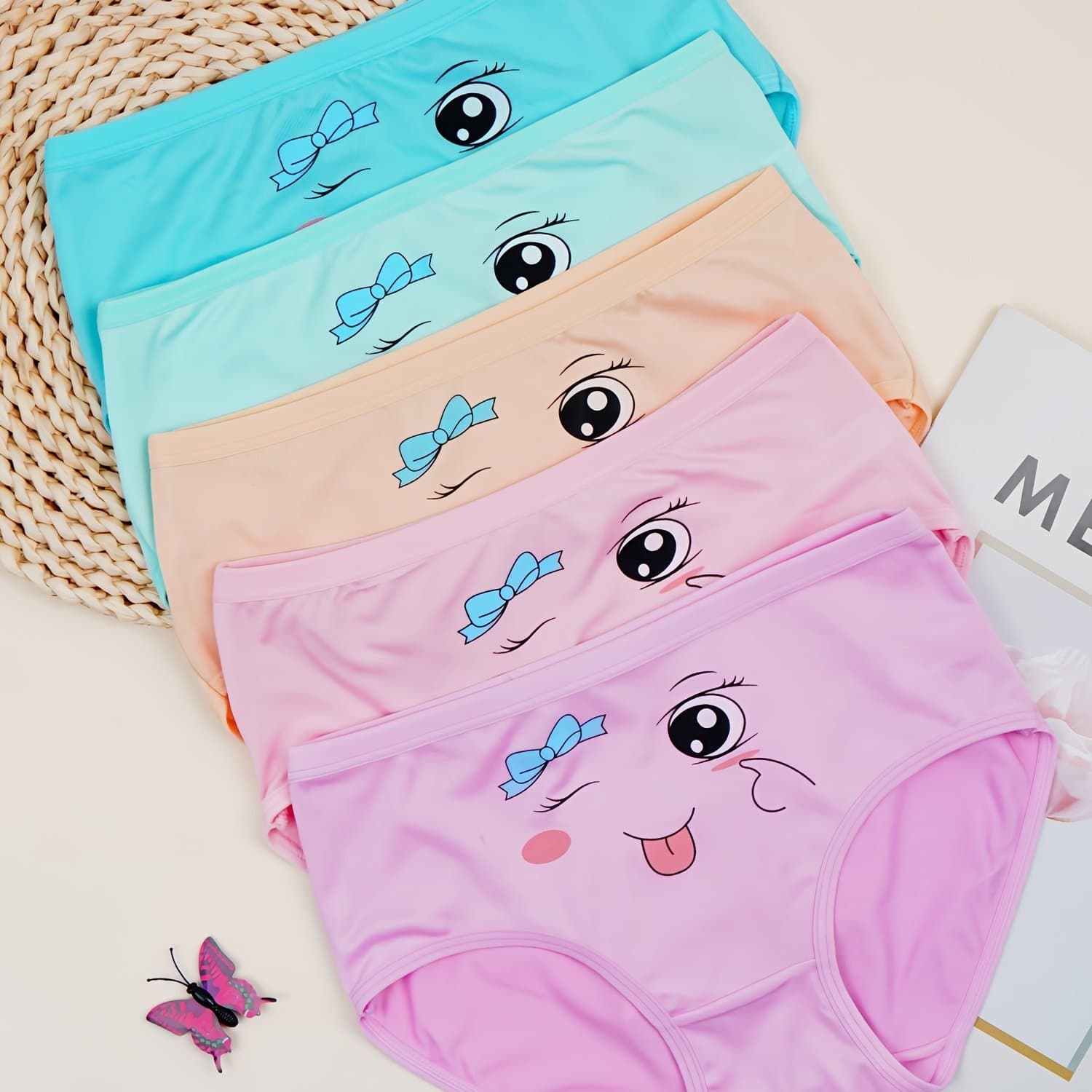 TEMU 5pcs Set Of Girls' Underwear With Cute Patterns, Breathable And Soft Comfortable Panties