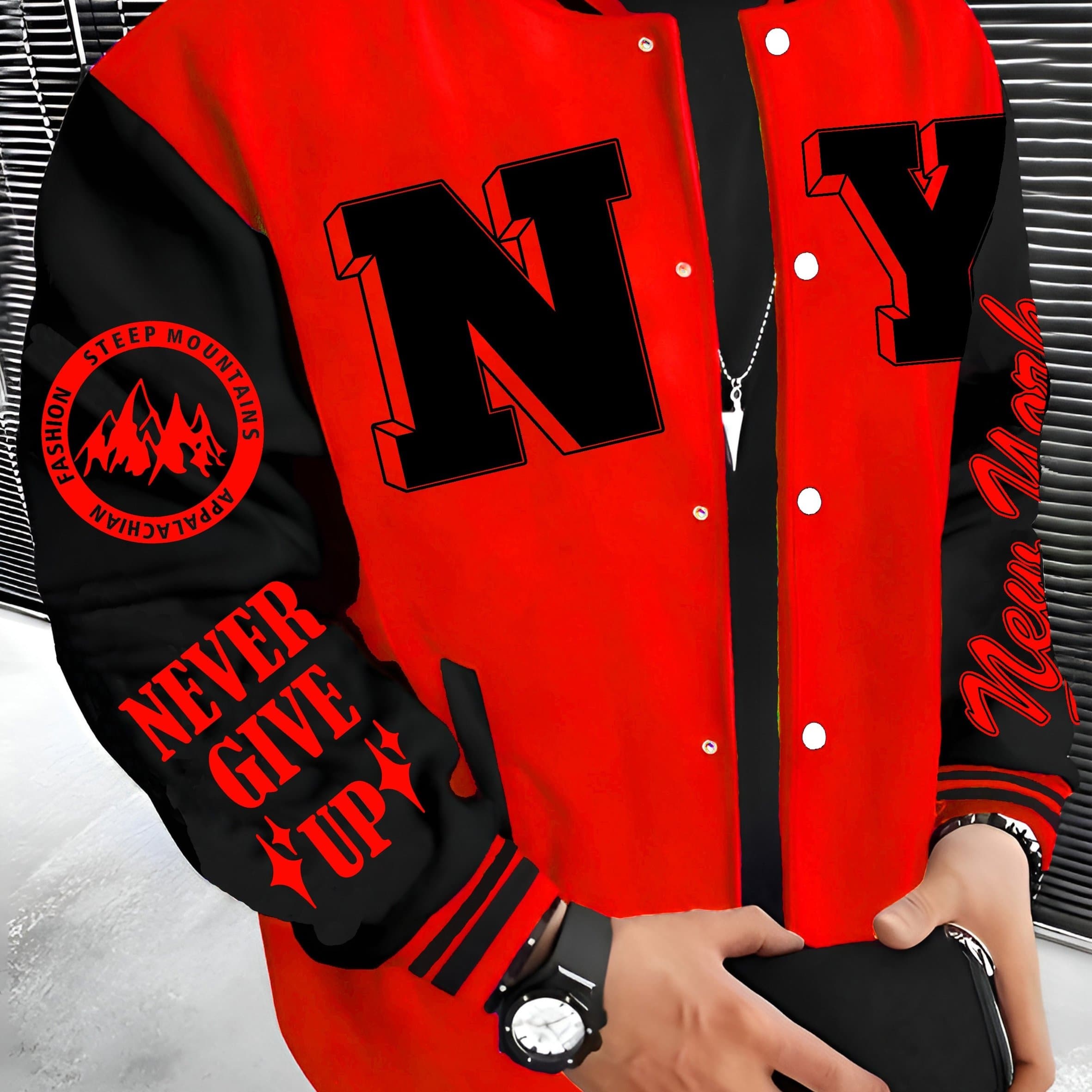 TEMU Brand I Name New Ny English Name Series Baseball Uniform Men's Baseball Uniform Lightweight Warm Men's Jacket Fleece Men's Jacket Cute Top Hip-hop Rock Clothes
