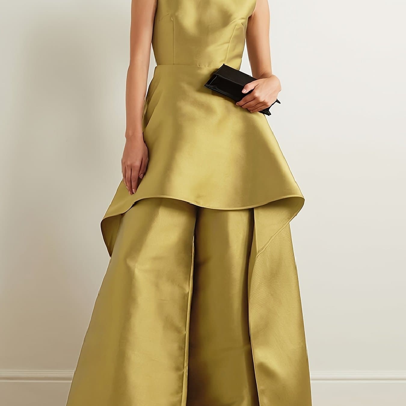 TEMU Sleeveless Wrap Layered Solid Color Zipper Round-neck Jumpsuits