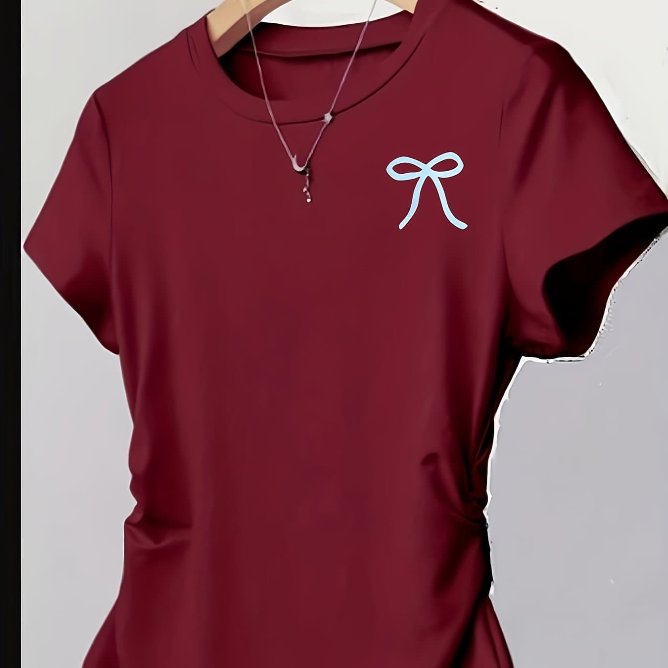 TEMU Burgundy Sexy Tight T-shirt Bow Print