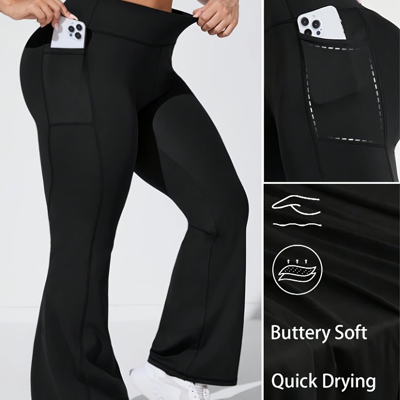 TEMU Plus Size - Plus Size - Plus Size High-waisted Flare Leg Pants With Side Pockets