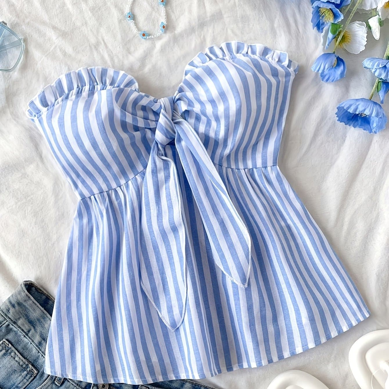 TEMU Women's Sleeveless Striped Lapel Vacation Summer Outfit []