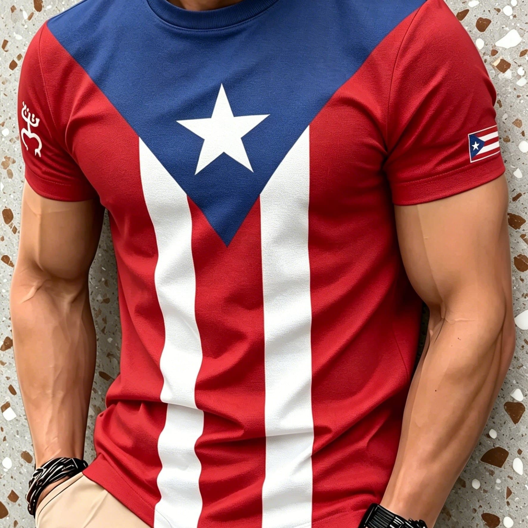 TEMU Men' Fashion T-shirt, Light Short Sleeve Top, Casual Trend Neck Short Sleeve T-shirt, Creative Puerto Rican Print Design