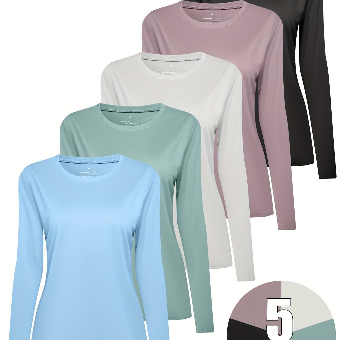 TEMU Telaleo 5pcs Set Of Women's Casual For Sports Long-sleeve Running T-shirts, Quick-drying And Breathable, Suitable For Sports And Everyday Wear