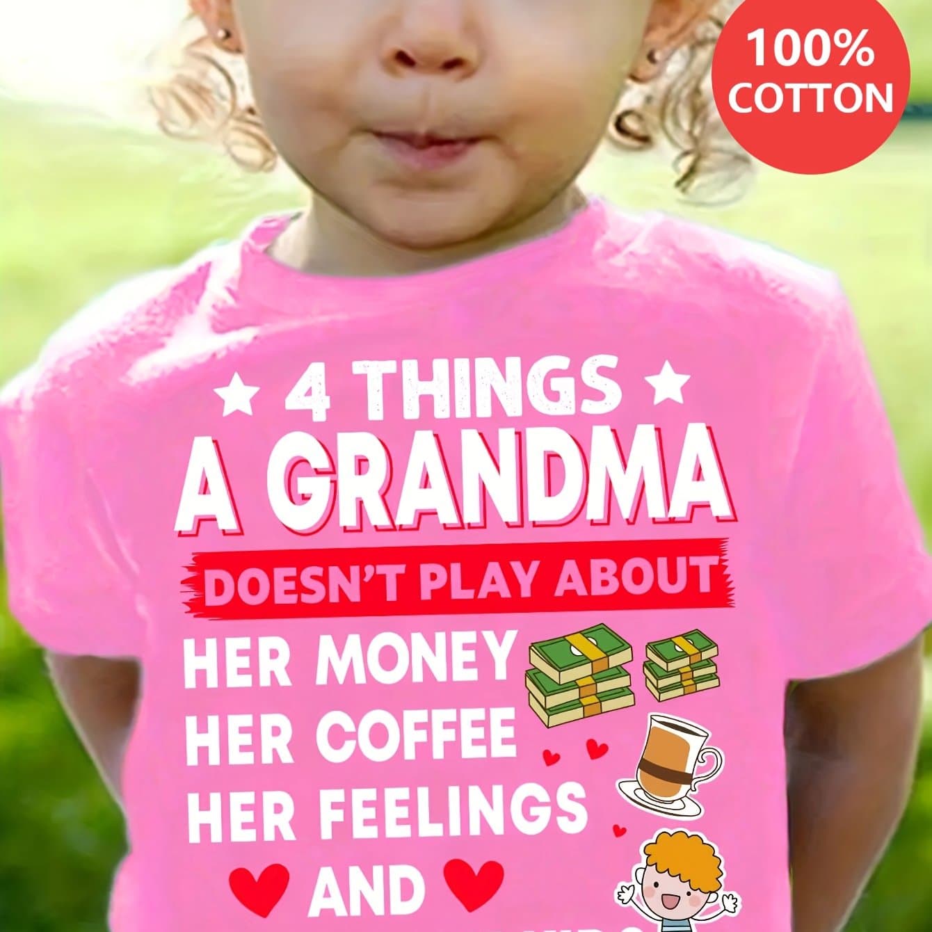TEMU Girls " Grandma Can'" Print 100% Cotton Short Sleeve T-shirt, Comfy Casual Tees For Girls Summer