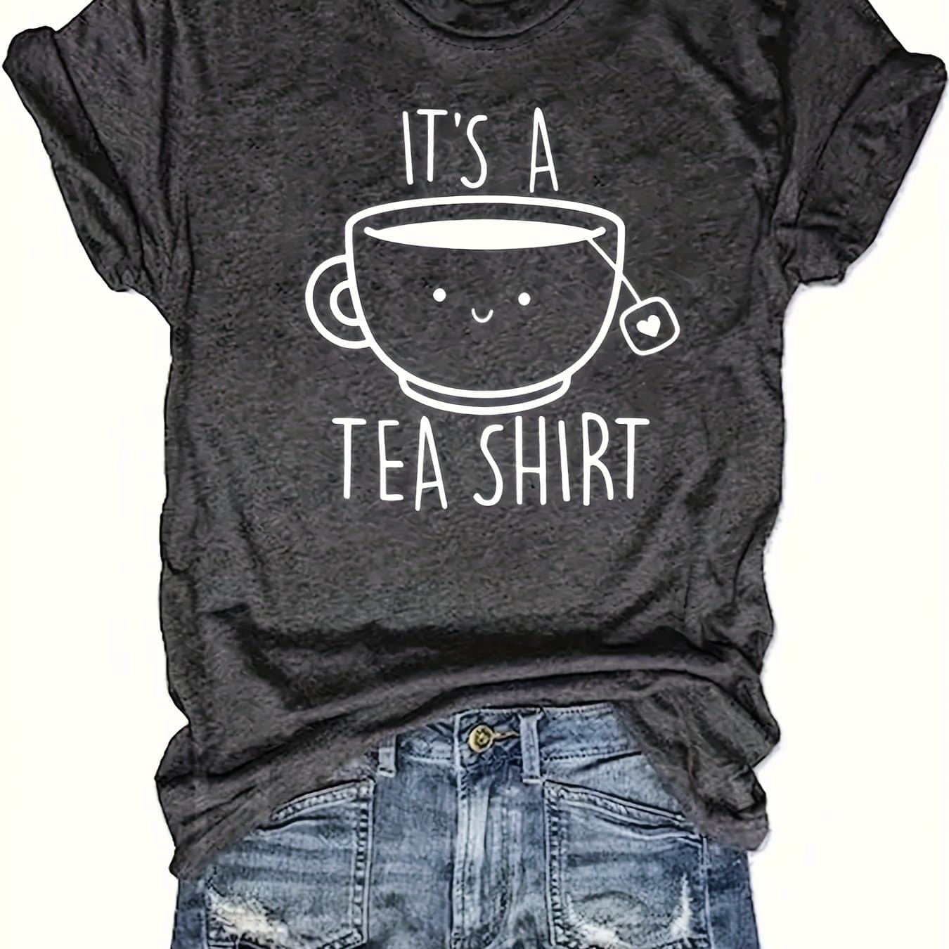 TEMU Print Crew Neck T-shirt, Casual Short Sleeve T-shirt For , Women's Clothing