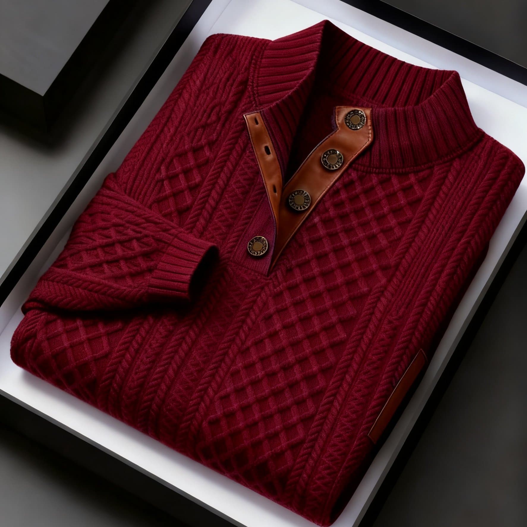 TEMU Men's Stand Collar Long Sleeve Sweater, Solid Color Jacquard Knit Casual Pullover