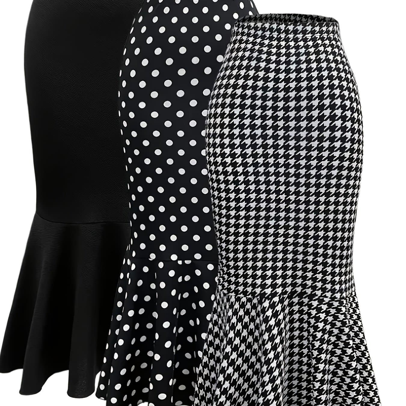 TEMU Three- Size Elegant Polka Dot Print Mermaid Skirts