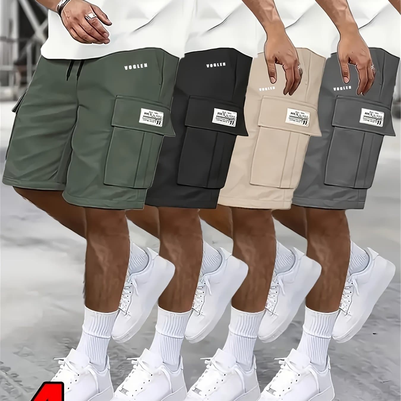 TEMU 4pcs Set - Men's Shorts, Casual Loose Shorts, , Large Pocket Workwear Shorts, Summer Workwear Shorts Men's 5 Quarter Pants Ins Trendy Straight Leg Casual 5 Quarter Shorts Couple Basketball Pants
