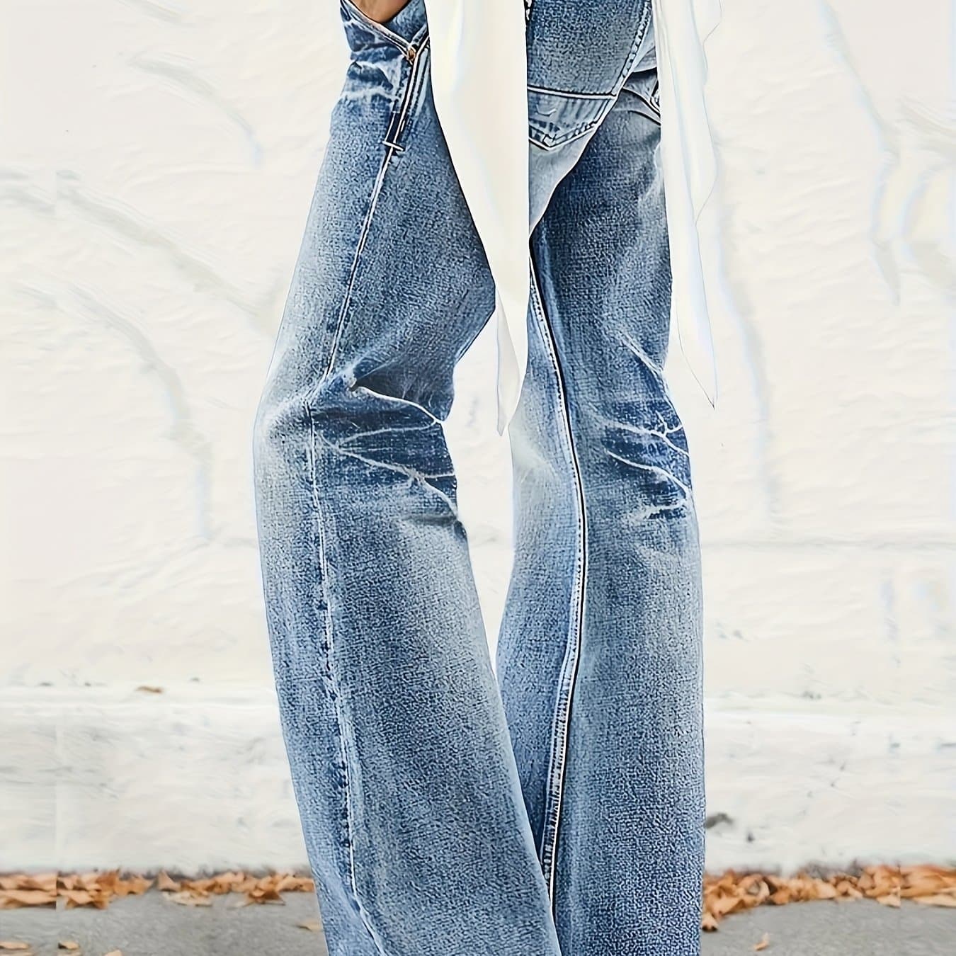 TEMU Ladies' High Waisted Washed And Polished , Loose And Slightly Flared Jeans