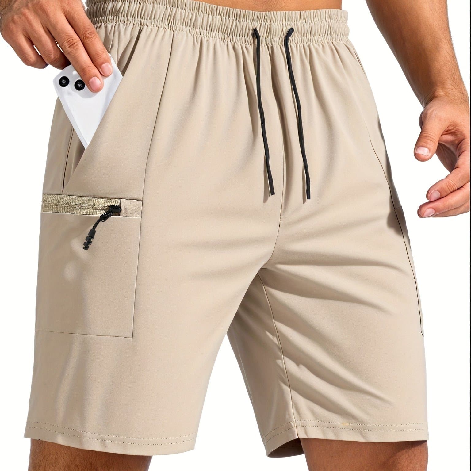 TEMU Men's Quick-dry Hiking Shorts, Lightweight Running Gym Outdoor Sports Shorts With Zippered Pockets