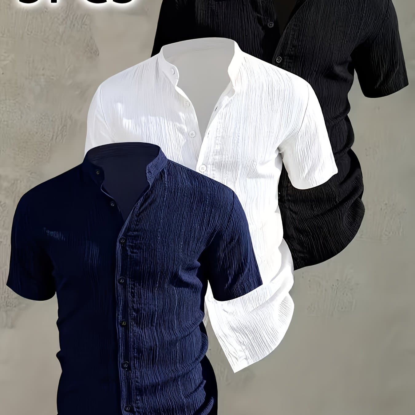 TEMU Men's Spring Summer Fall Commuter Shirt 3pcs Set, White Blue 3-colors, Suitable For Occasions, , Tailored Cut
