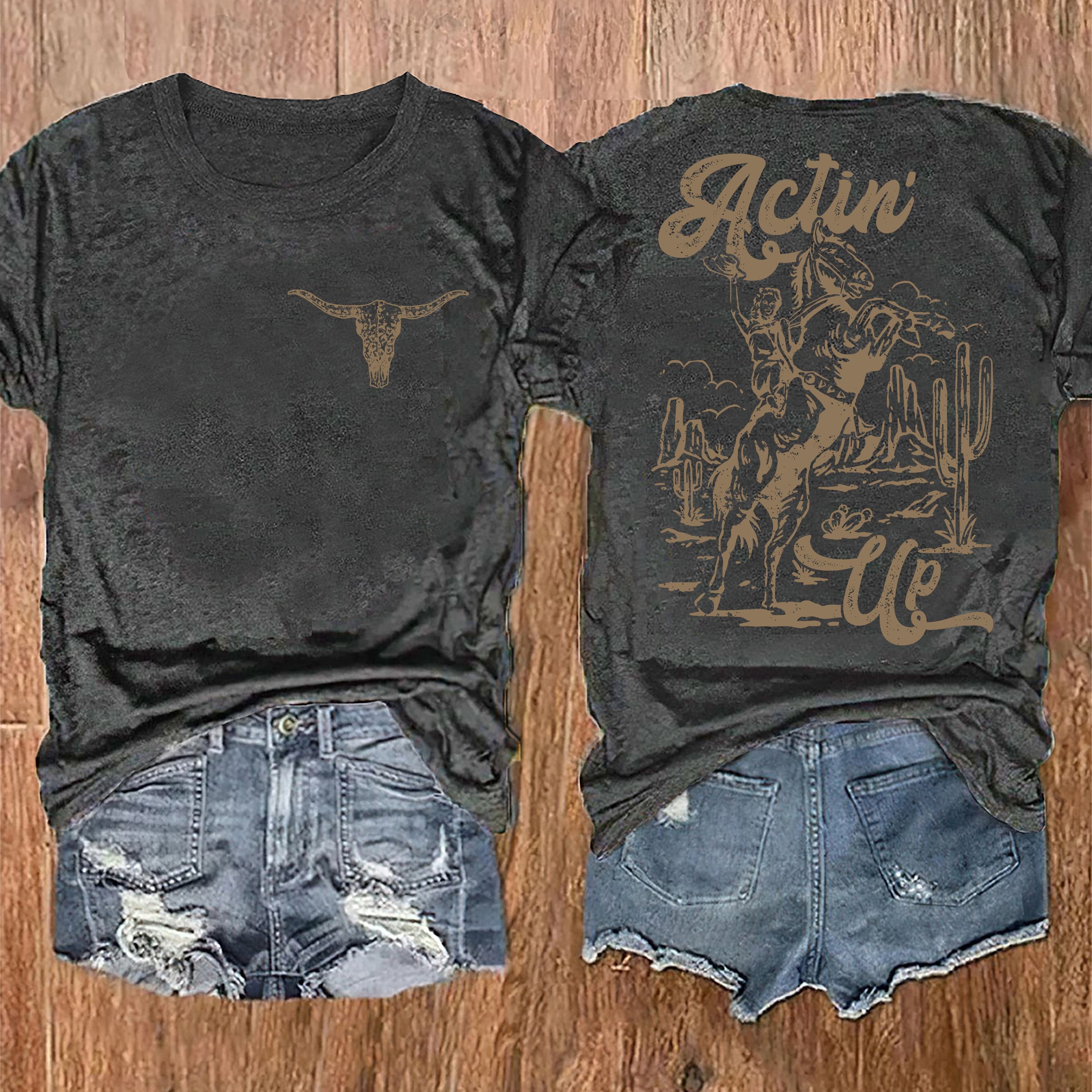 TEMU Graphic Print T-shirt, Short Sleeve Crew Neck Casual Top For Summer & Spring, Women's Clothing