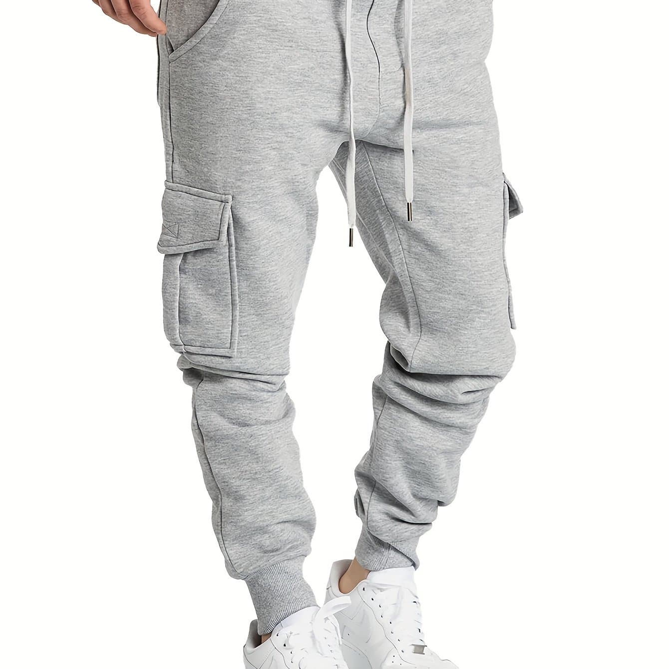 TEMU Men's Drawstring Fleece-lined Sports Cargo Pants Elastic Waist Jogging Casual Pants Men's Bottoms