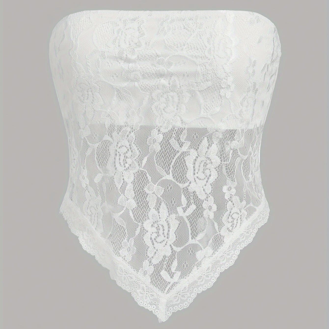 TEMU Solid Color Women's Lace Double-layer Bandeau Top
