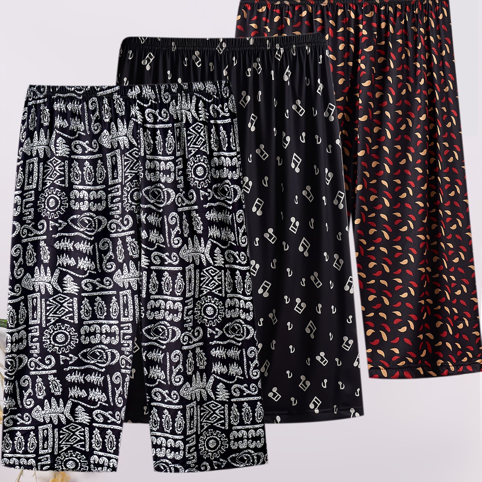 TEMU 3-pack 7/ Pants With Print, Plus Size Retro Musical , Loose Fit Summer Shorts For Women, Casual Wide-leg Thin Pants